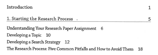 Table of contents page from Elizabeth Brookbank and H. Faye Christenberry's MLA Guide to Undergraduate Research in Literature